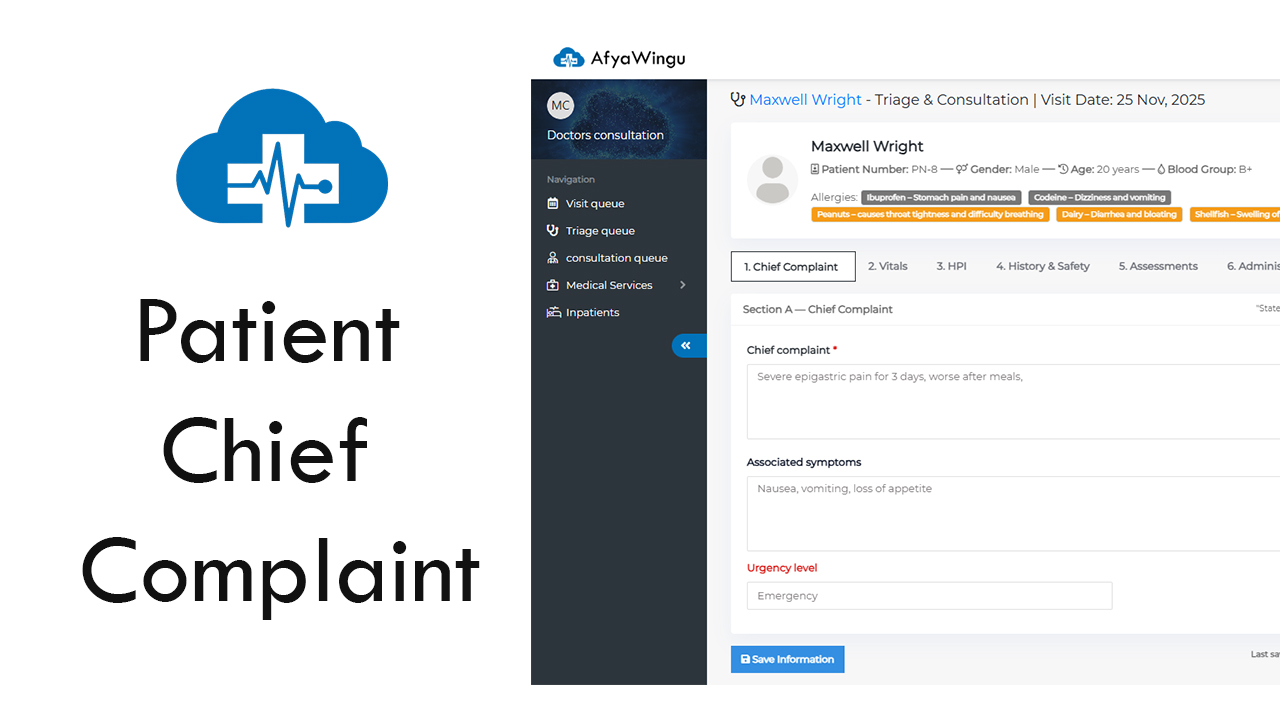 How to Document Chief Complaint & Complete Triage on AfyaWingu | Clinical Workflow Guide