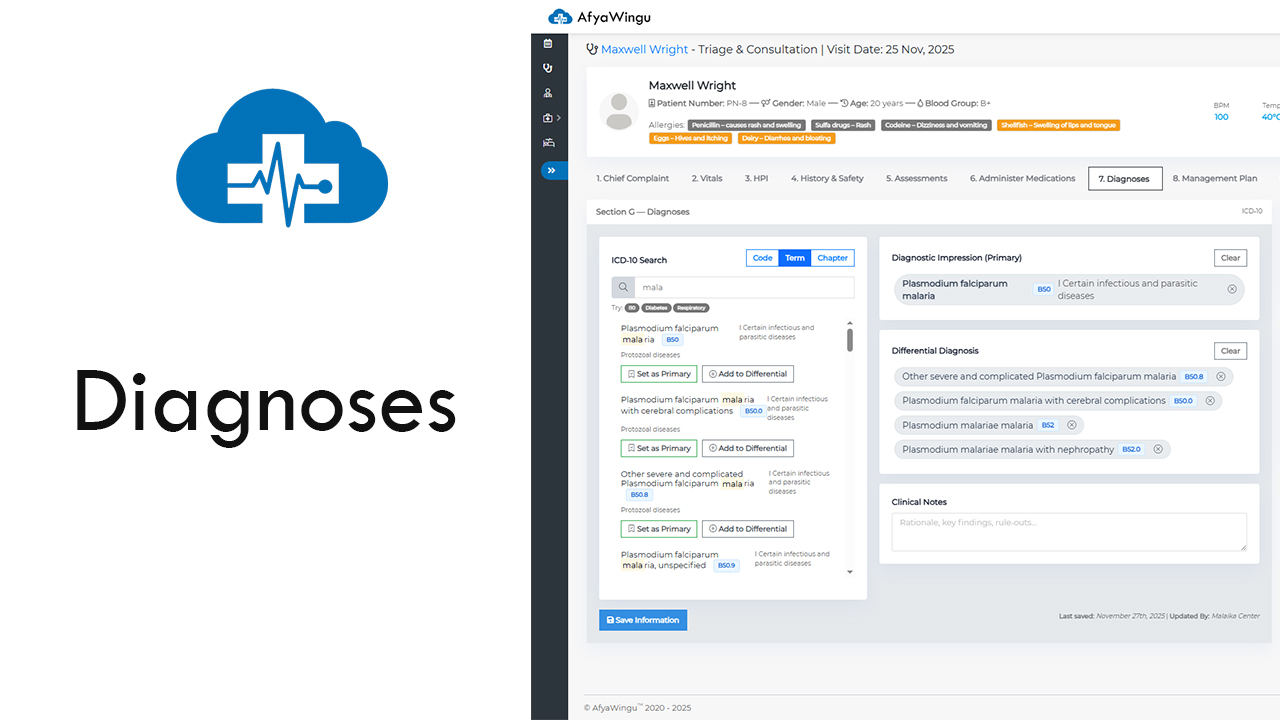 How to Document ICD-10 Diagnoses in Afya Wingu: Step-by-Step Guide to Section 7 (Diagnoses)